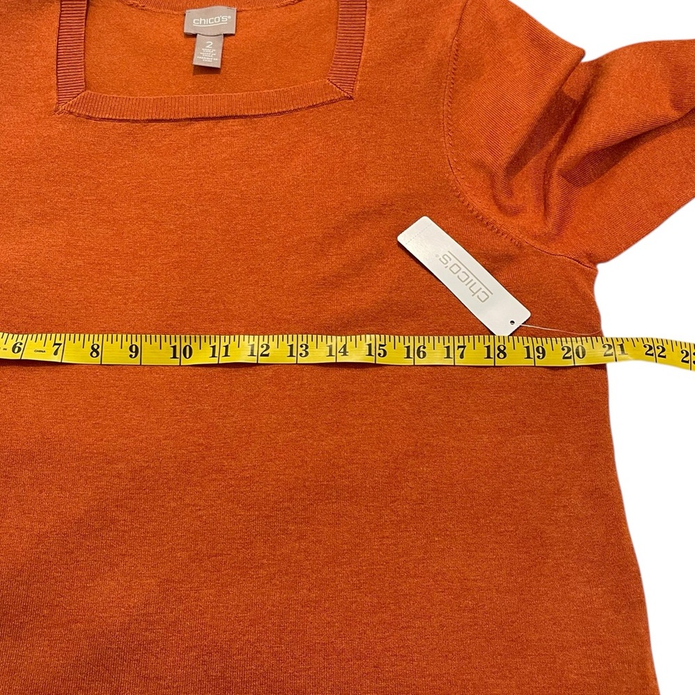 Chico’s Square Neck Rustic Orange Heather Pullover Sweater 3/4 Sleeve Nwt 2 - Picture 5 of 10